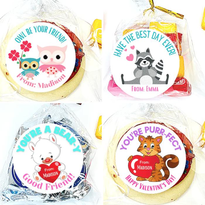 Personalized Kids Holiday / Valentines Day Party Stickers & Treat Bags 