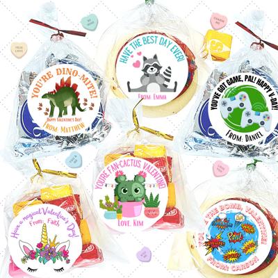 Personalized Kids Holiday / Valentines Day Party Stickers & Treat Bags 