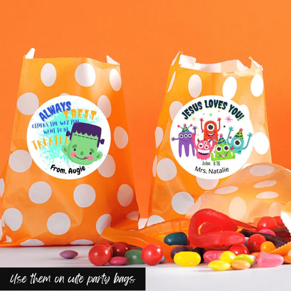 Personalized Christian Witness Halloween Stickers & Treat Bags