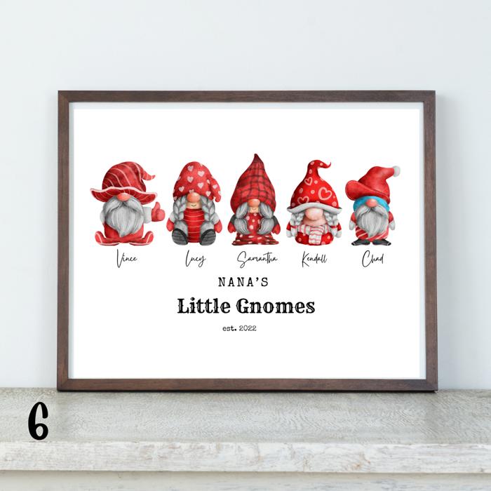 Valentine's Day Love Gnomes Family Personalized Portrait Art | 3 Sizes