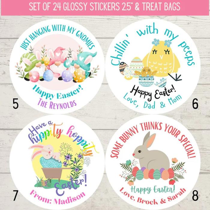 Easter Party Stickers / Cake Toppers Personalized with Treat Bags