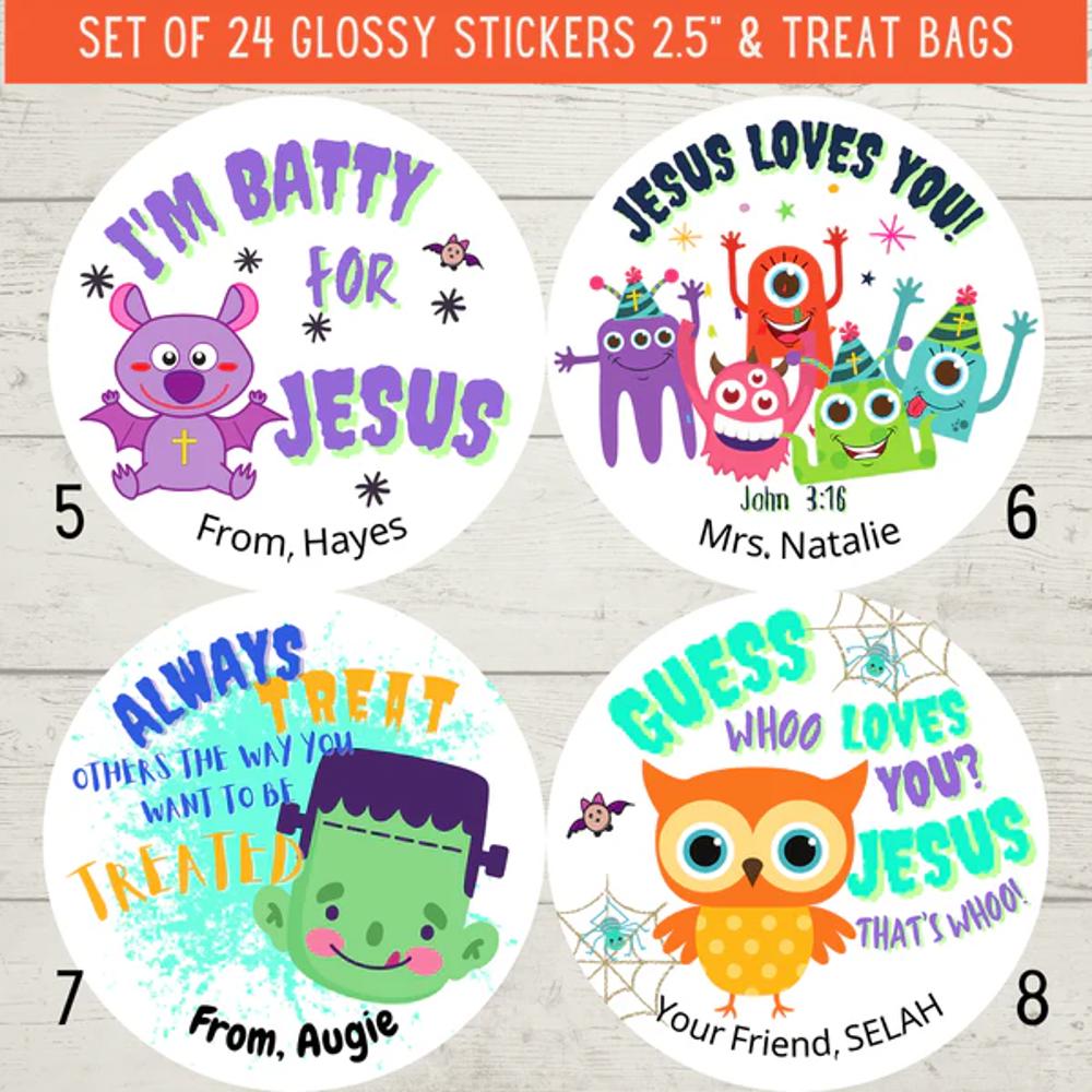 Personalized Christian Witness Halloween Stickers & Treat Bags