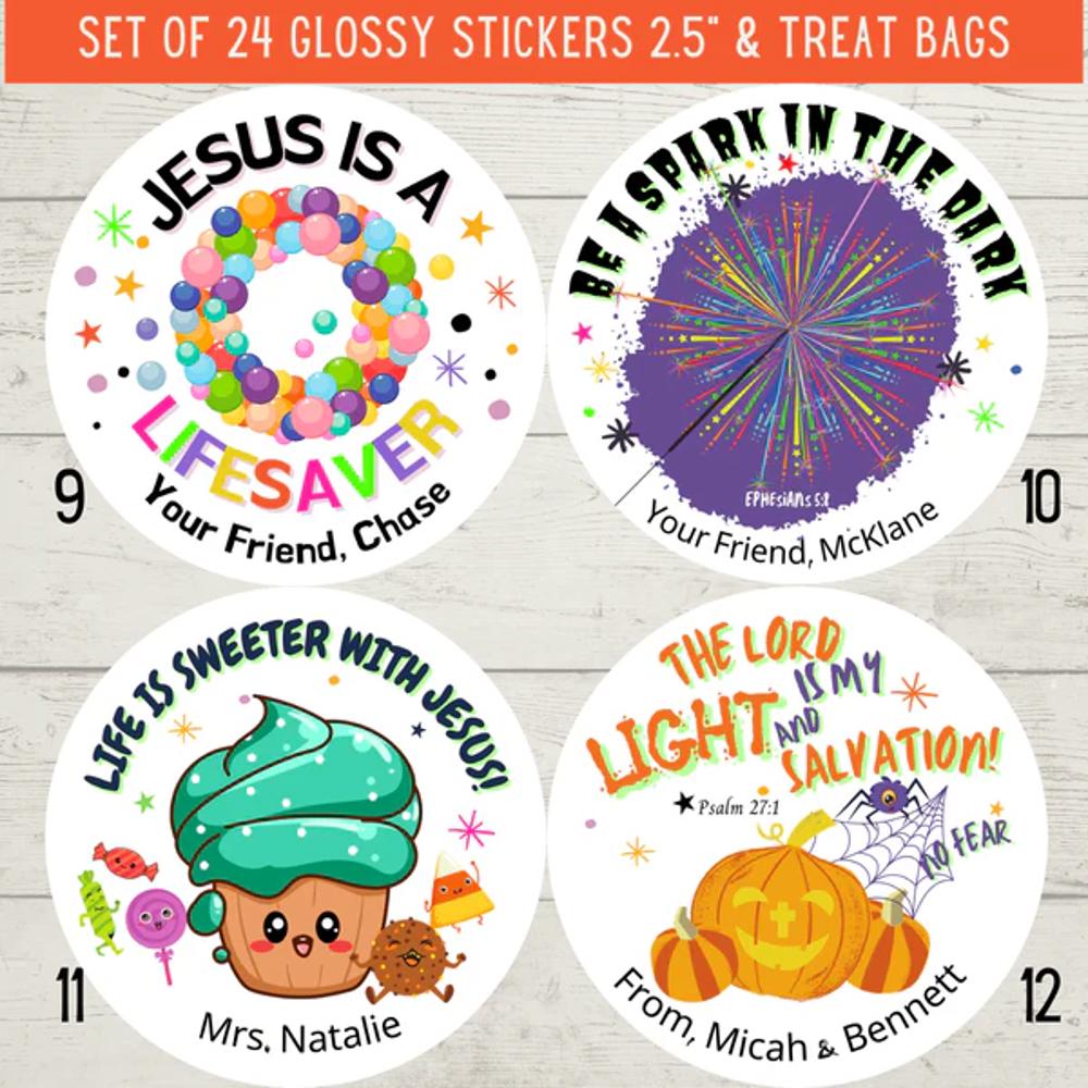 Personalized Christian Witness Halloween Stickers & Treat Bags