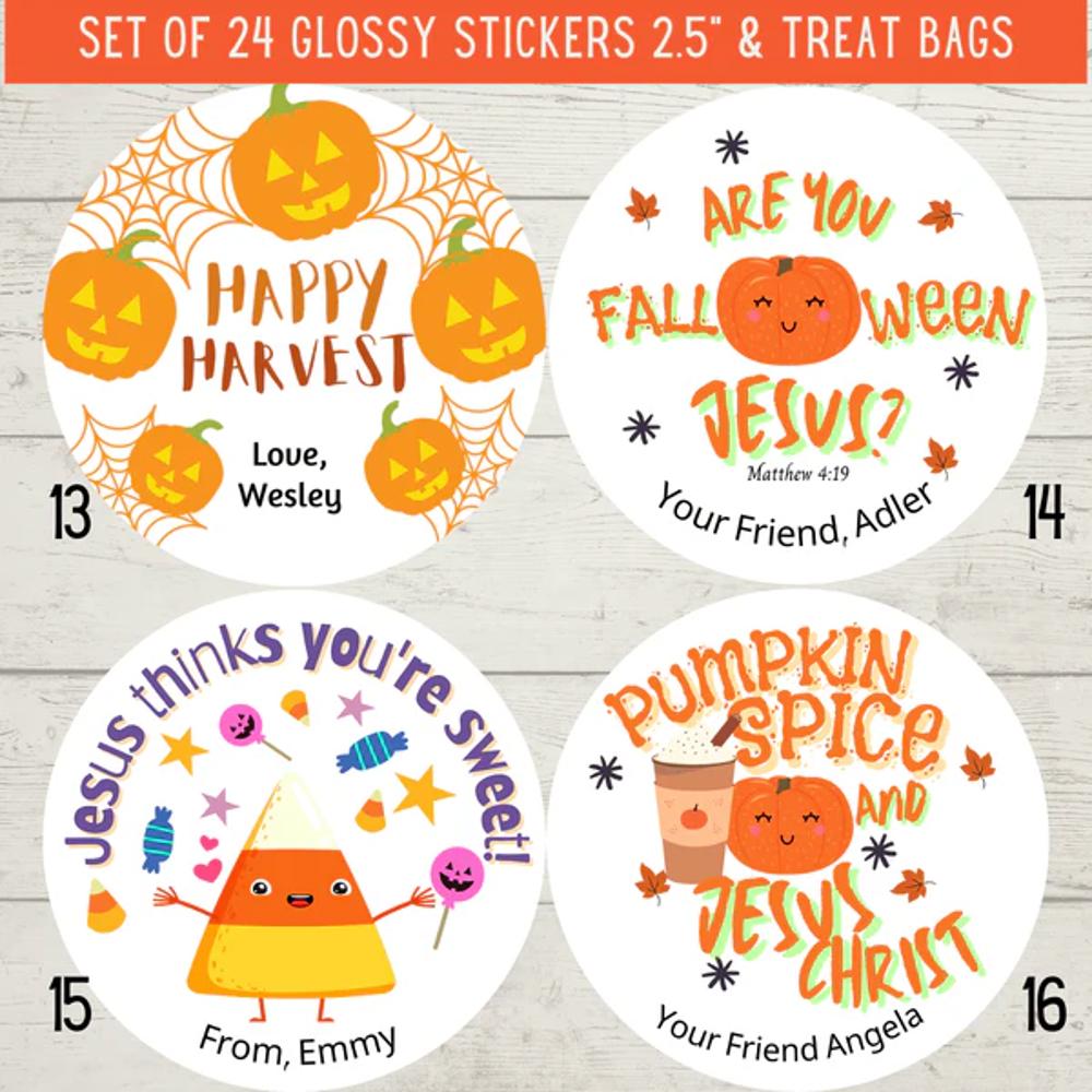 Personalized Christian Witness Halloween Stickers & Treat Bags