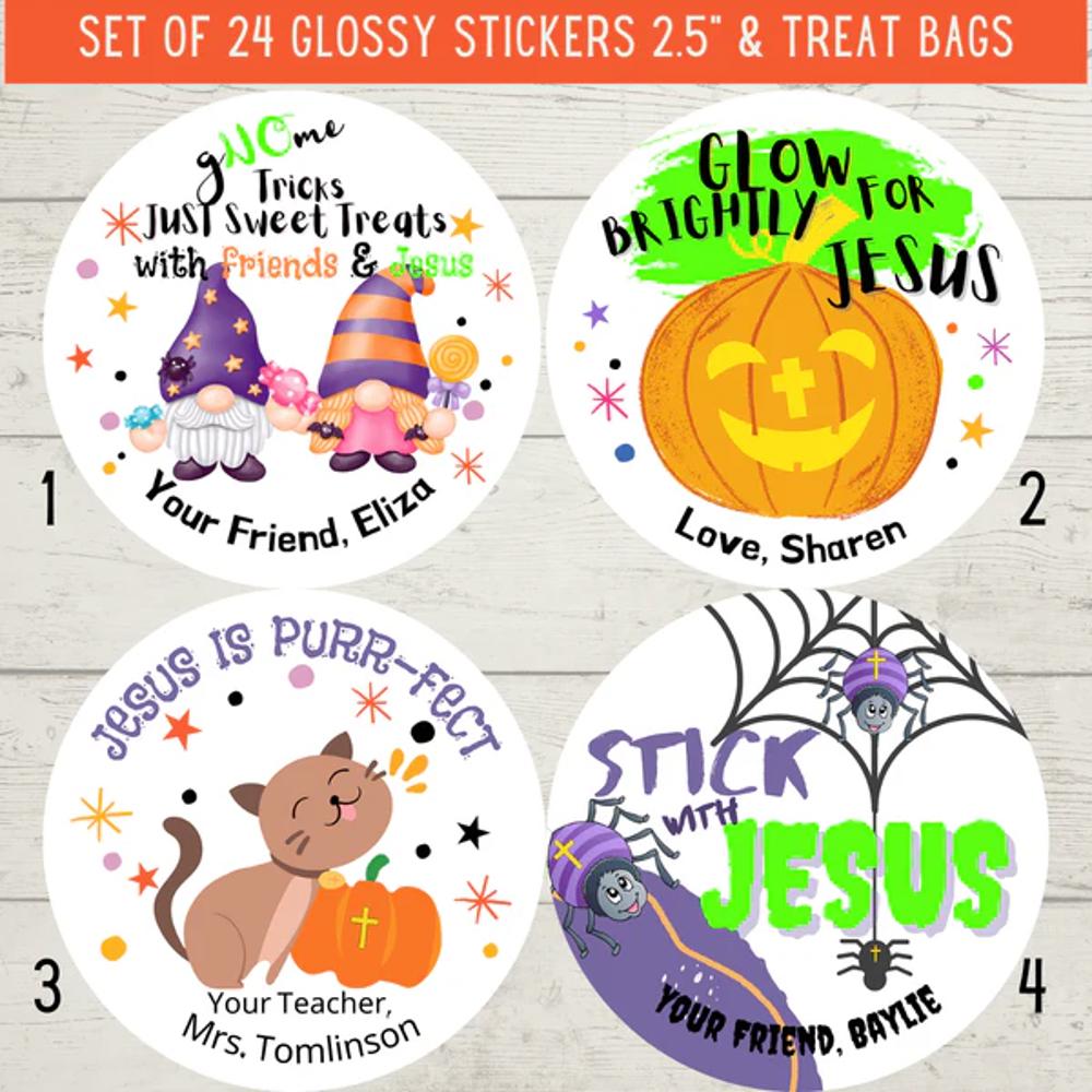 Personalized Christian Witness Halloween Stickers & Treat Bags