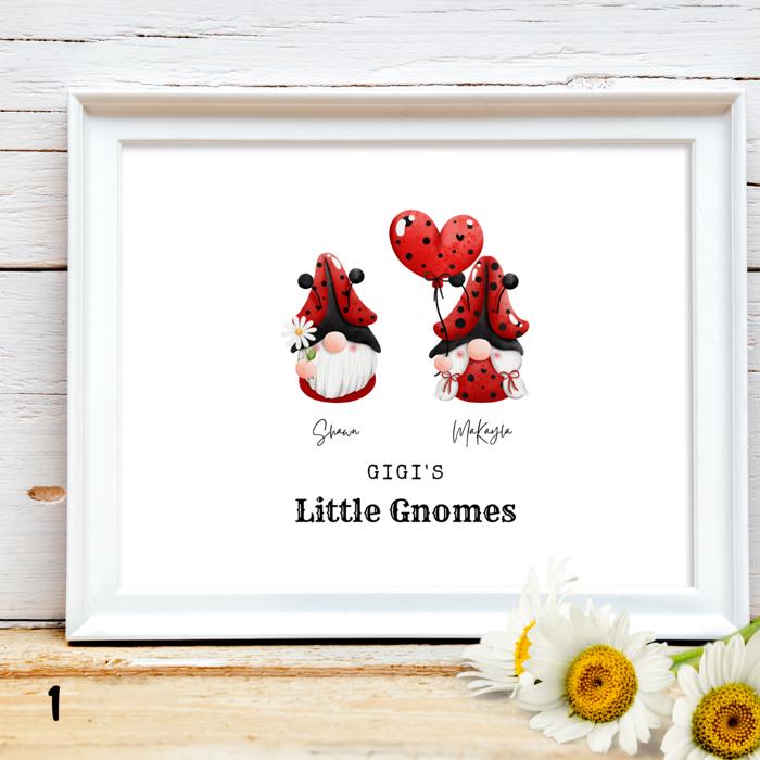 Valentine's Day Love Gnomes Family Personalized Portrait Art | 3 Sizes