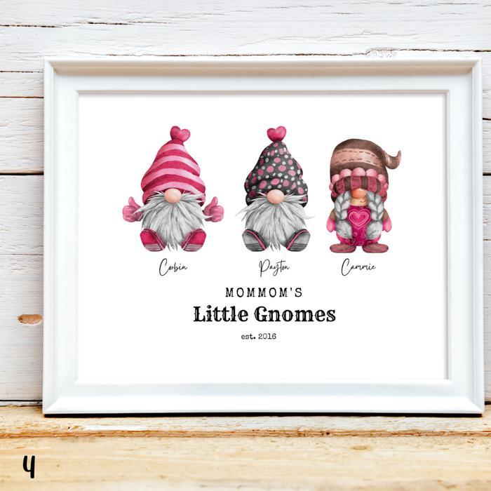 Valentine's Day Love Gnomes Family Personalized Portrait Art | 3 Sizes