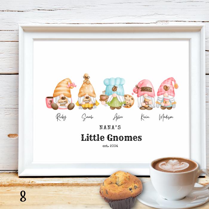 Valentine's Day Love Gnomes Family Personalized Portrait Art | 3 Sizes