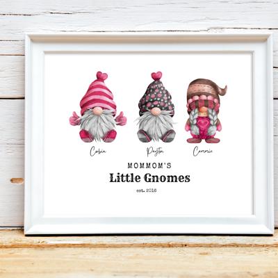 Valentine's Day Love Gnomes Family Personalized Portrait Art | 3 Sizes