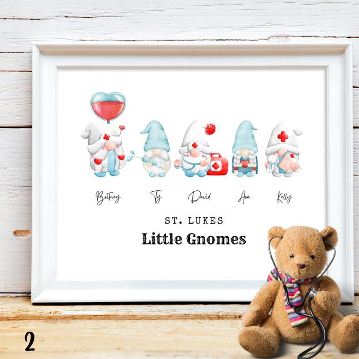 Valentine's Day Love Gnomes Family Personalized Portrait Art | 3 Sizes