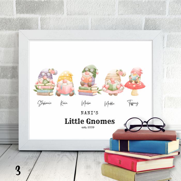 Valentine's Day Love Gnomes Family Personalized Portrait Art | 3 Sizes