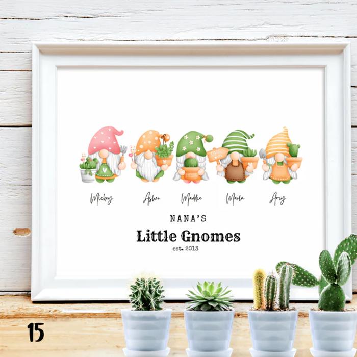 Cozy Holiday Gnome Family Personalized Art | 3 sizes