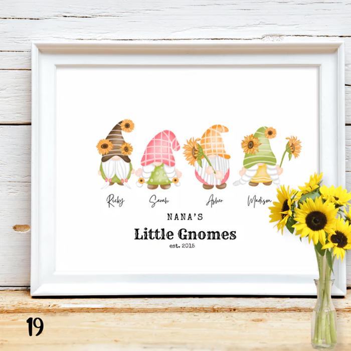 Cozy Holiday Gnome Family Personalized Art | 3 sizes