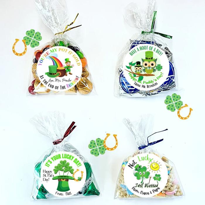 Personalized St. Patrick's Green Leprechaun Party Stickers & Loot Bags