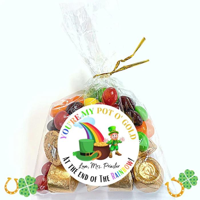 Personalized St. Patrick's Green Leprechaun Party Stickers & Loot Bags