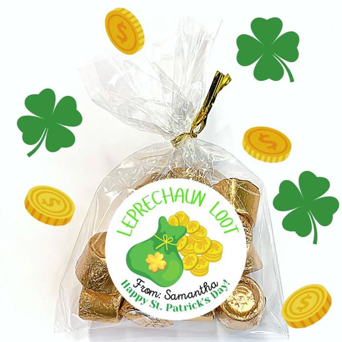 Personalized St. Patrick's Green Leprechaun Party Stickers & Loot Bags