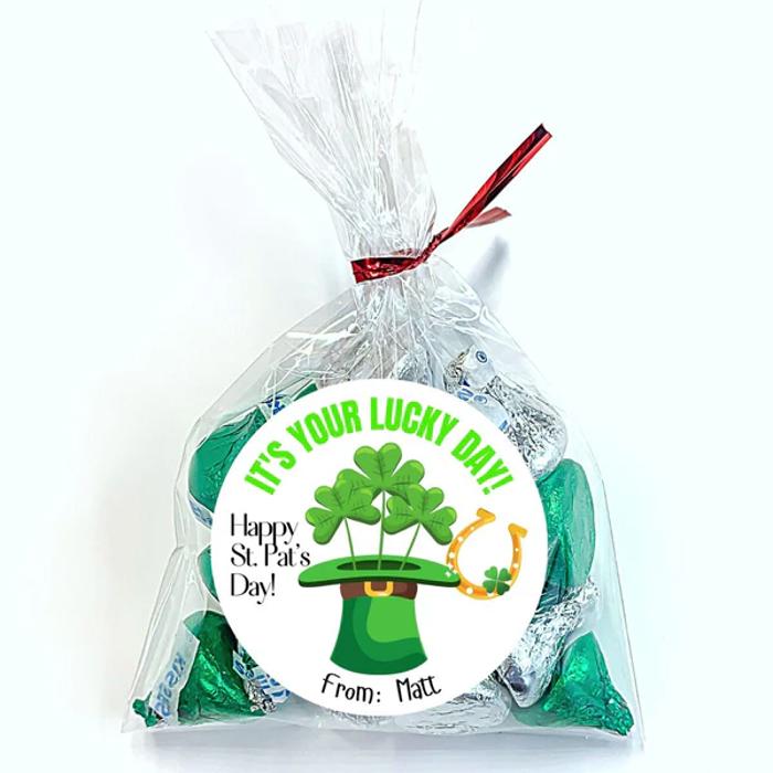 Personalized St. Patrick's Green Leprechaun Party Stickers & Loot Bags