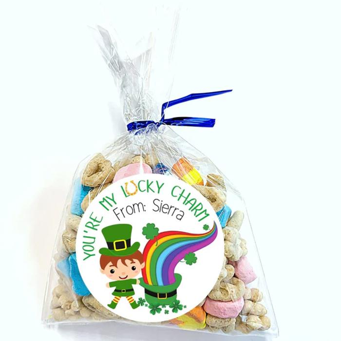 Personalized St. Patrick's Green Leprechaun Party Stickers & Loot Bags