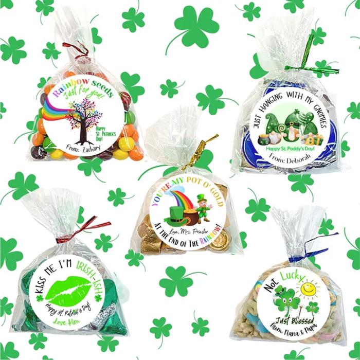 Personalized St. Patrick's Green Leprechaun Party Stickers & Loot Bags