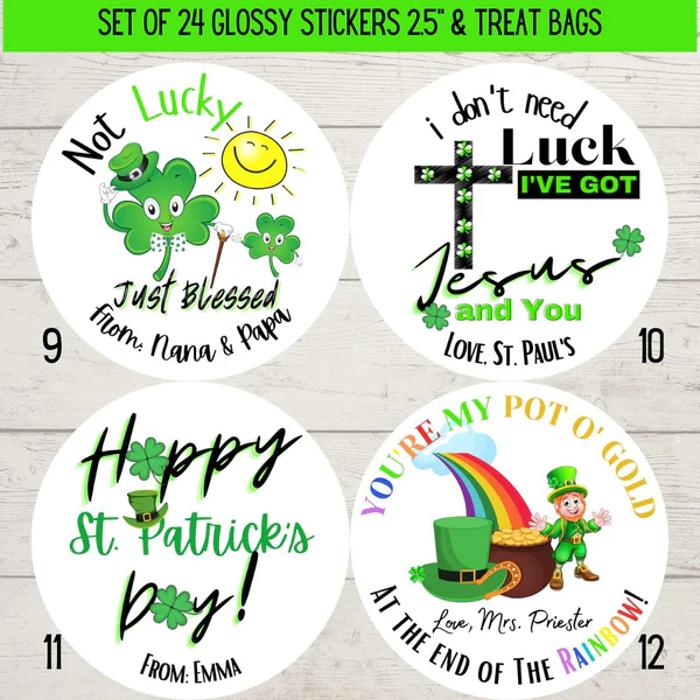 Personalized St. Patrick's Green Leprechaun Party Stickers & Loot Bags