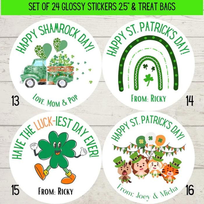 Personalized St. Patrick's Green Leprechaun Party Stickers & Loot Bags