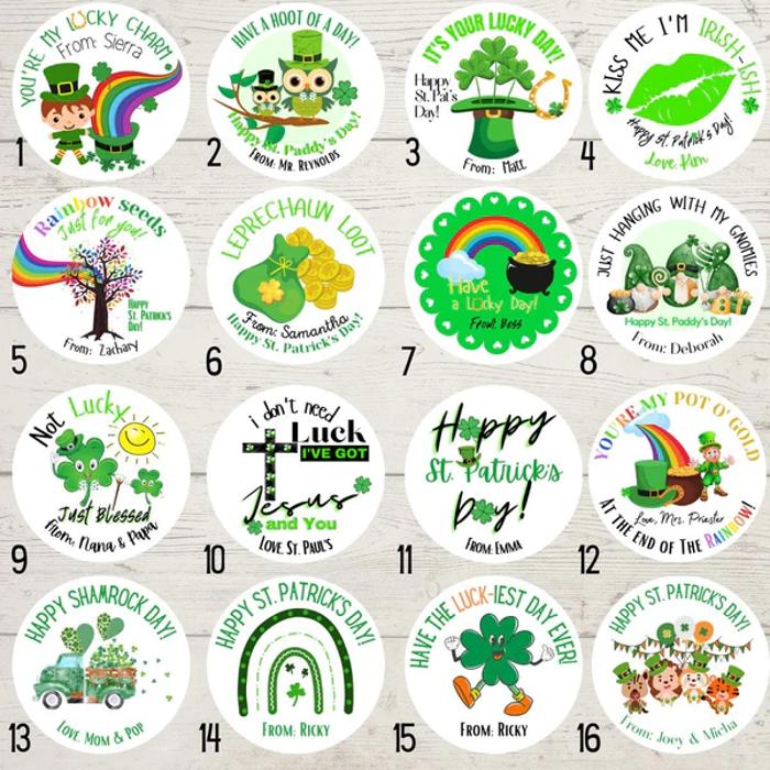 Personalized St. Patrick's Green Leprechaun Party Stickers & Loot Bags