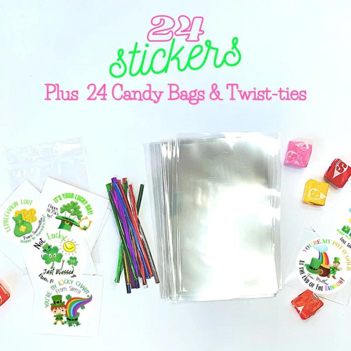 Personalized St. Patrick's Green Leprechaun Party Stickers & Loot Bags