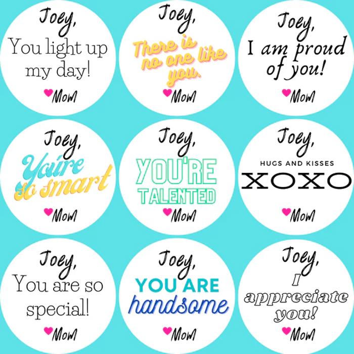 Personalized Back to School Lunch Box /  Lunch Sack Positive Note Stickers