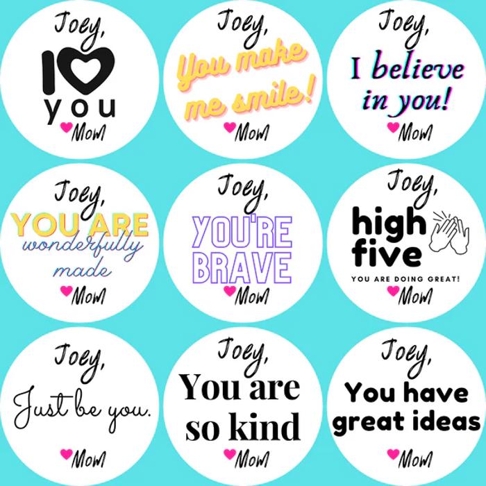Personalized Back to School Lunch Box /  Lunch Sack Positive Note Stickers