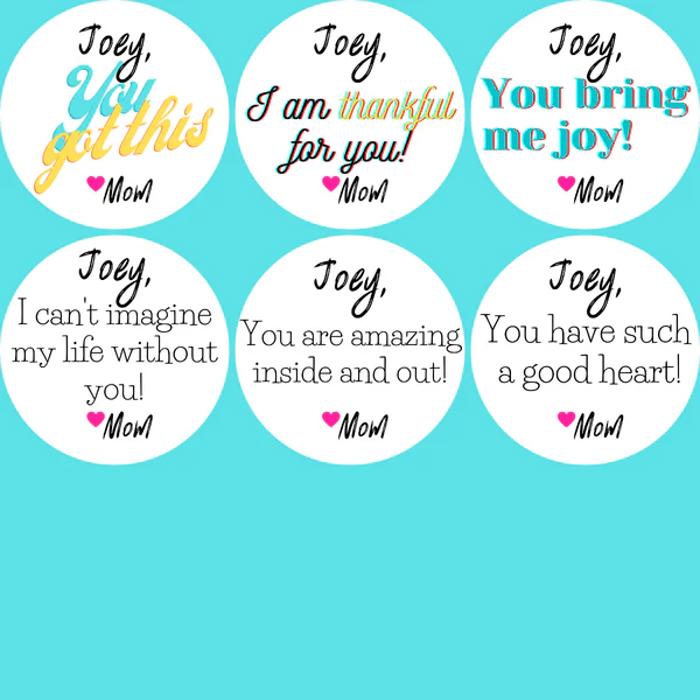 Personalized Back to School Lunch Box /  Lunch Sack Positive Note Stickers