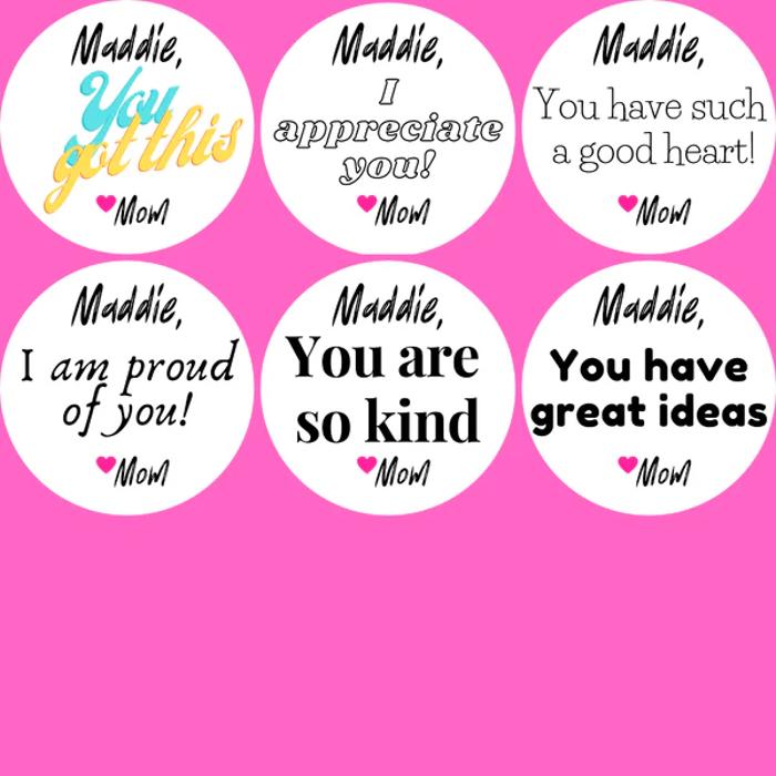 Personalized Back to School Lunch Box /  Lunch Sack Positive Note Stickers