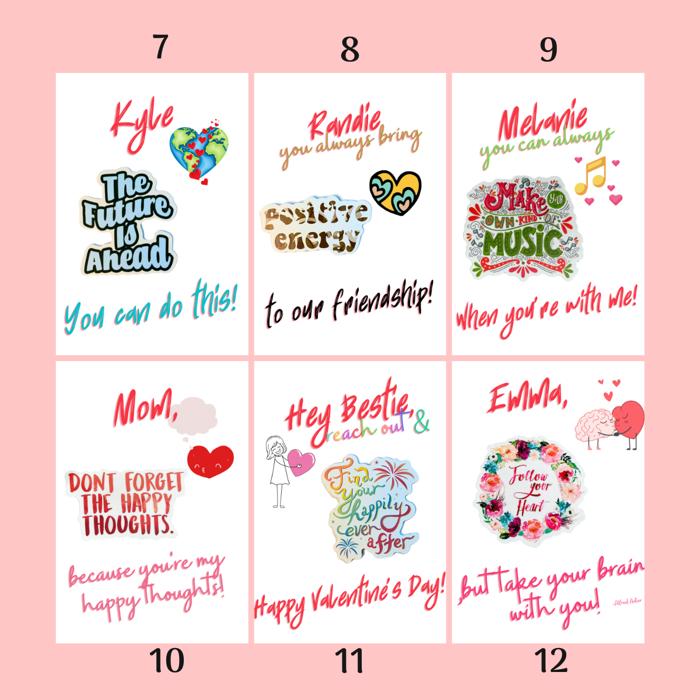 Personalized Valentine Waterproof Die Cut Sticker Greeting Card Assorted