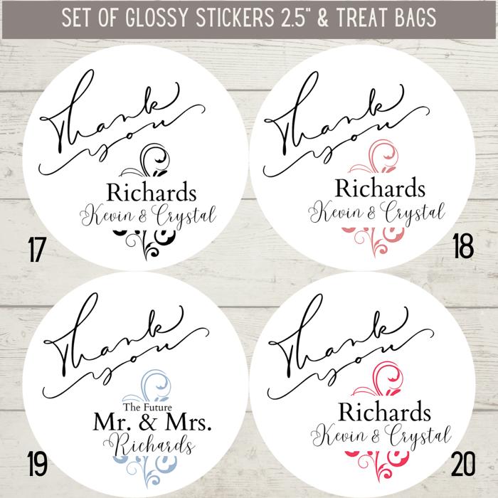 Classy Wedding Bridal Shower Thank You Stickers & Treat Bags 