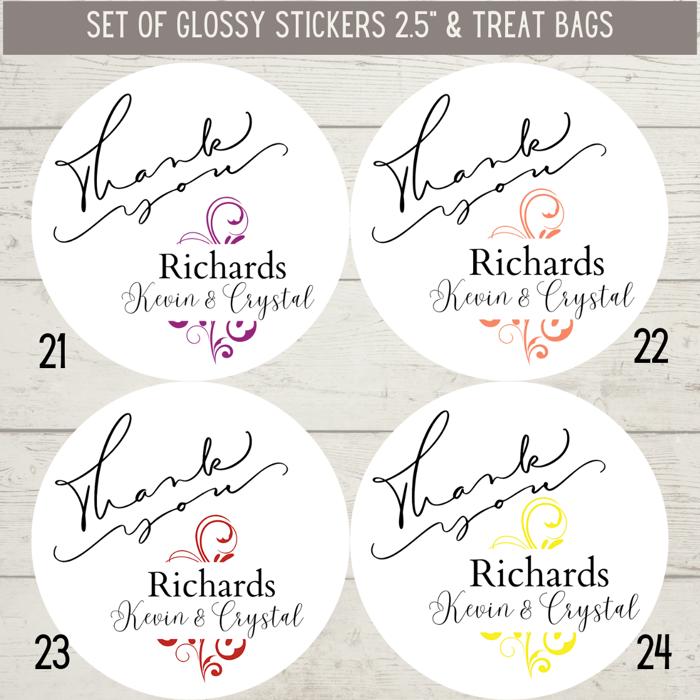 Classy Wedding Bridal Shower Thank You Stickers & Treat Bags 