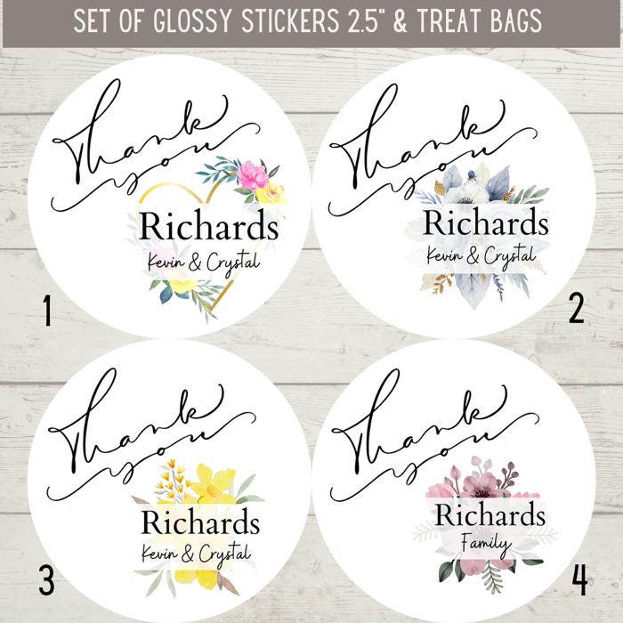 Classy Wedding Bridal Shower Thank You Stickers & Treat Bags 