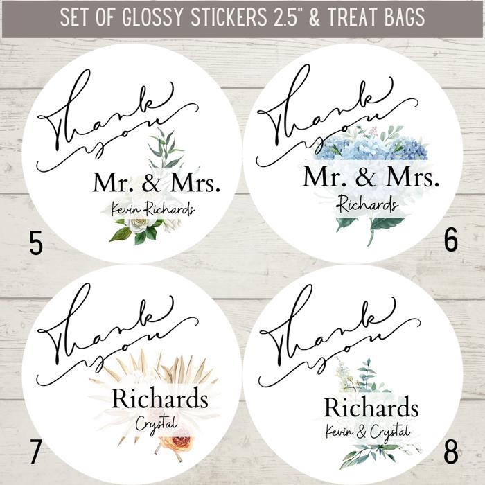 Classy Wedding Bridal Shower Thank You Stickers & Treat Bags 