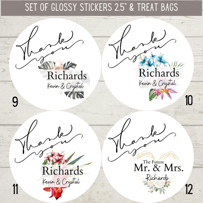 Classy Wedding Bridal Shower Thank You Stickers & Treat Bags 