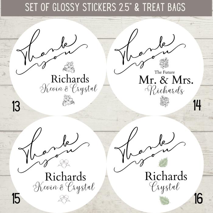 Classy Wedding Bridal Shower Thank You Stickers & Treat Bags 