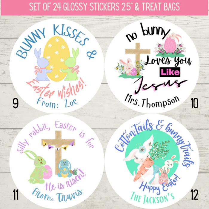 Easter Party Stickers / Cake Toppers Personalized with Treat Bags