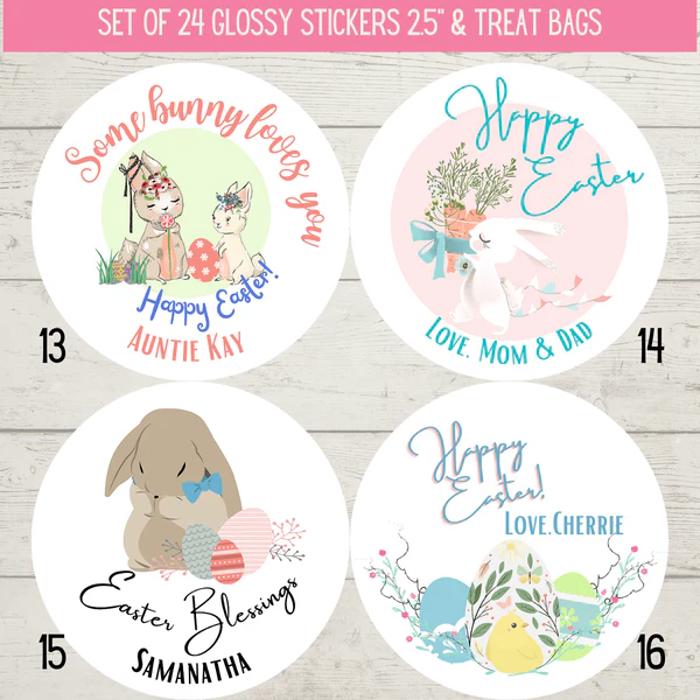 Easter Party Stickers / Cake Toppers Personalized with Treat Bags