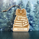  Book Pile Personalized Wood Christmas Ornament