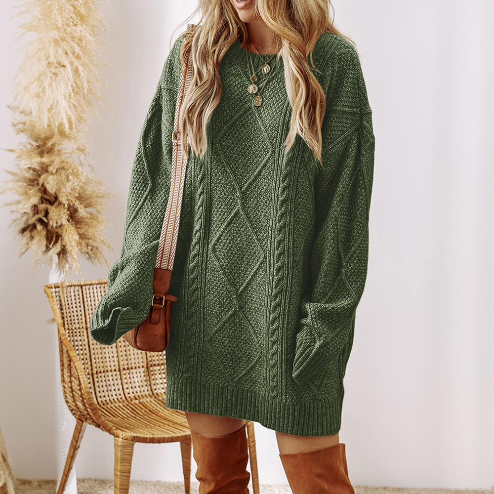 Cable Knit Drop Shoulder Loose Fit Sweater Dress