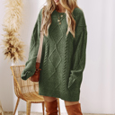  Cable Knit Drop Shoulder Loose Fit Sweater Dress