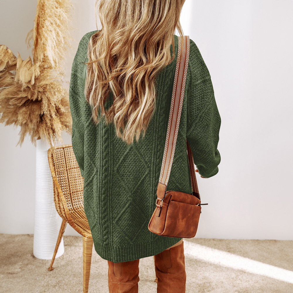 Cable Knit Drop Shoulder Loose Fit Sweater Dress