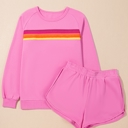 Small Pink Striped Accent Pullover and Shorts Two Piece Casual Set