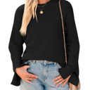  Solid Textured Knit Split Cuff Drop Shoulder Loose Sweater