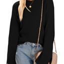  Solid Textured Knit Split Cuff Drop Shoulder Loose Sweater