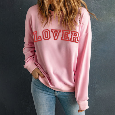 Pink LOVER Puff Print Drop Shoulder Pullover Sweatshirt