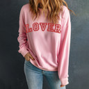  Pink LOVER Puff Print Drop Shoulder Pullover Sweatshirt