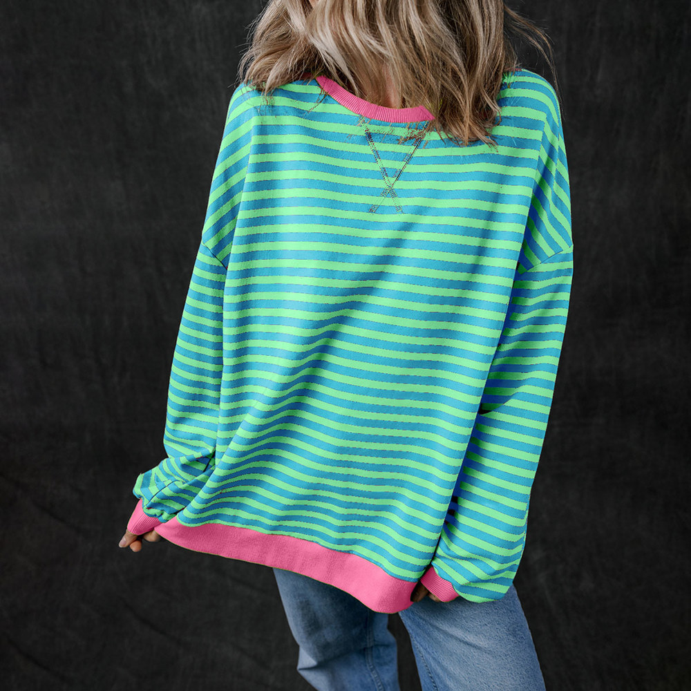 Stripe Oversized Contrast Trim Pullover Sweatshirt